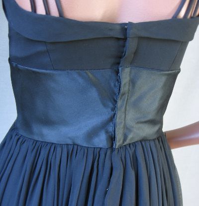 Women's 50s Dress Party Vintage Black Chiffon Full Skirt LBD Silk Small to Medium VFG