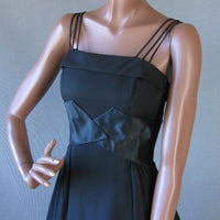 Women's 50s Dress Party Vintage Black Chiffon Full Skirt LBD Silk Small to Medium VFG