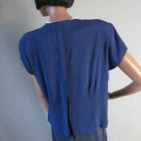 back of 40s dark blue crepe blouse