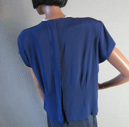 back of 40s dark blue crepe blouse