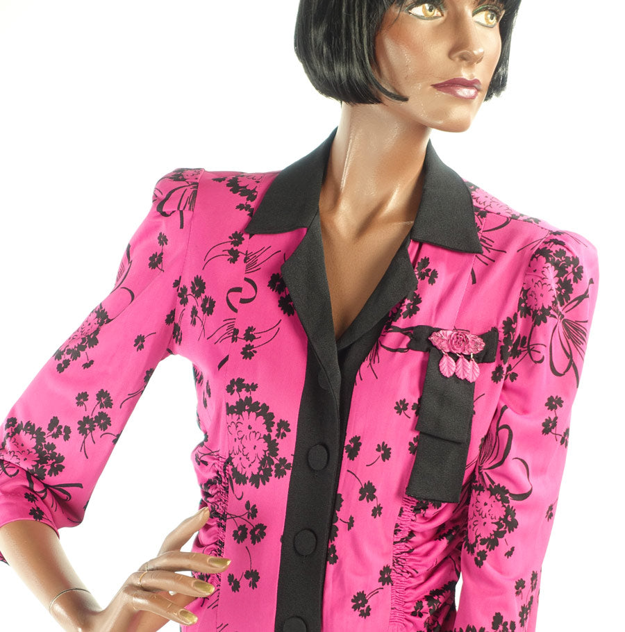 1940s fuschia pink print blouse