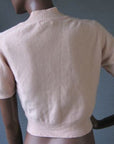 back view, pink cashmere pullover sweater with short sleeves