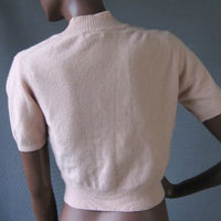 back view, pink cashmere pullover sweater with short sleeves