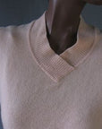 close up, ribbed vee neck detail, cashmere pullover sweater