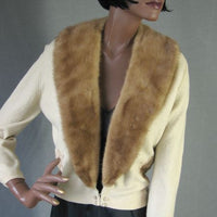 1950s vintage cashmere cardigan sweater with mink fur collar