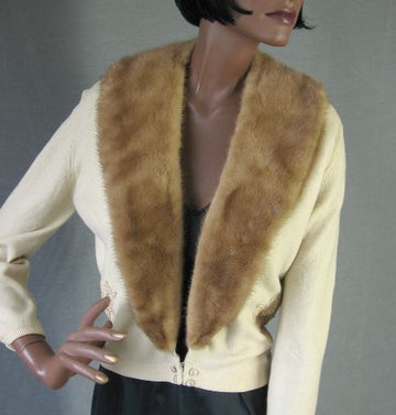 1950s vintage cashmere cardigan sweater with mink fur collar