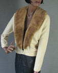 another view, 50s cropped cashmere cardigan sweater with fur collar