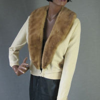 another view, 50s cropped cashmere cardigan sweater with fur collar