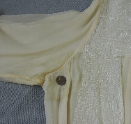 close up of underarm water ring, antique 20s chiffon dress