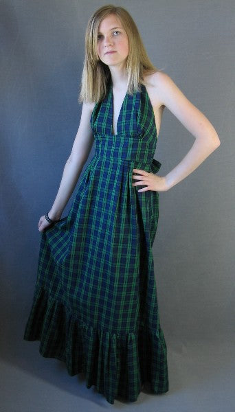 1970s tartan plaid long dress with tired ruffle skirt