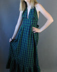 1970s tartan plaid long dress with tired ruffle skirt