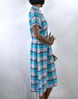 Women's Plaid Day Dress 50s Vintage Turquoise Pink White M/L VFG