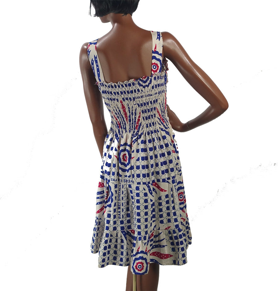 back view of 80s sundress with tiered skirt