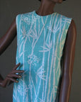 Bodice, 60s shift in turquoise and white bamboo print