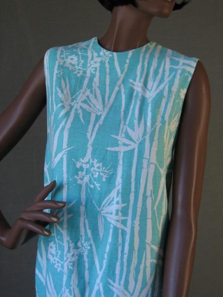 Bodice, 60s shift in turquoise and white bamboo print