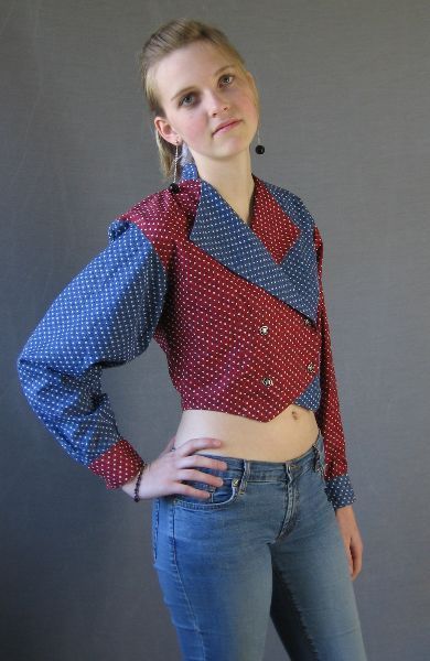 80s double breasted western style top, with large lapels and mix and match prints