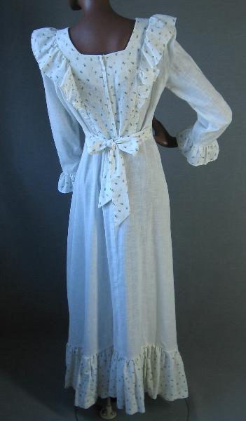 back view, 70s prairie maiden ruffled dress