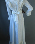 back view, 70s prairie maiden ruffled dress