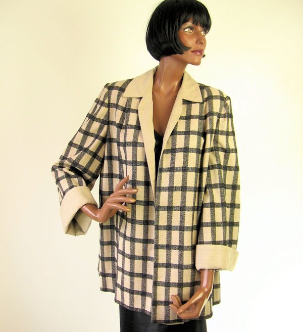 50s Swing Jacket Women's Vintage Windowpane Plaid Medium to Large VFG Wm Block