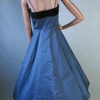 Vintage 50s Women's Dress Taffeta Full Skirt Dance Velvet Trim Medium VFG