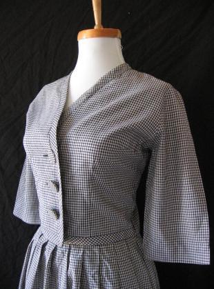 Women's Vintage 50s Skirt Suit Outfit Jacket Rockabilly Gingham Cotton Small VFG