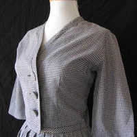 Women's Vintage 50s Skirt Suit Outfit Jacket Rockabilly Gingham Cotton Small VFG