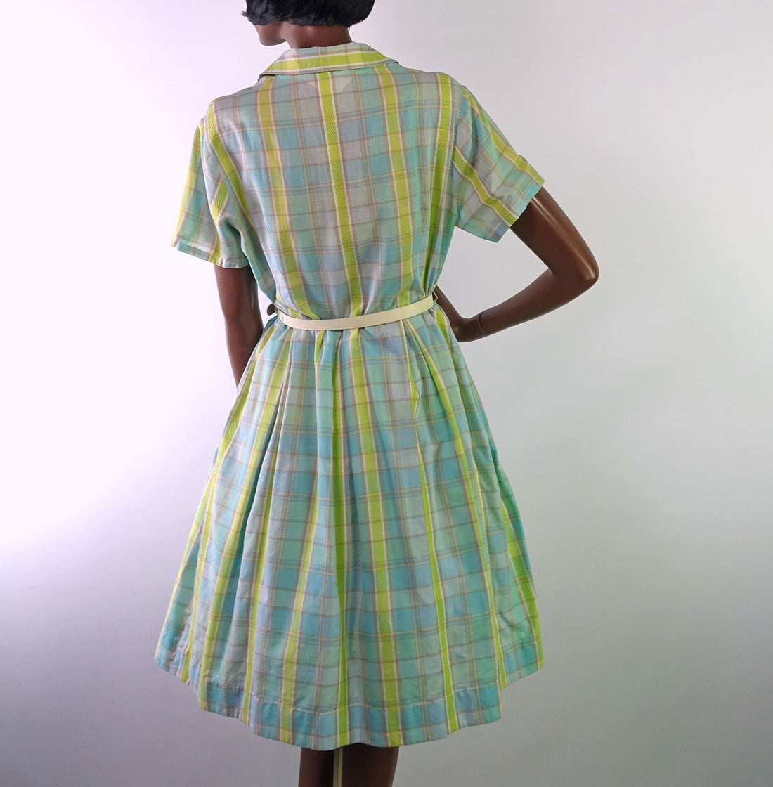 Women's Vintage Day Dress 50s 60s Novelty Plaid Pastels Large VFG Penney's Brentwood