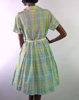 Women's Vintage Day Dress 50s 60s Novelty Plaid Pastels Large VFG Penney's Brentwood