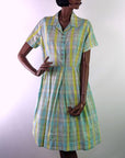 Women's Vintage Day Dress 50s 60s Novelty Plaid Pastels Large VFG Penney's Brentwood