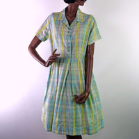 Women's Vintage Day Dress 50s 60s Novelty Plaid Pastels Large VFG Penney's Brentwood