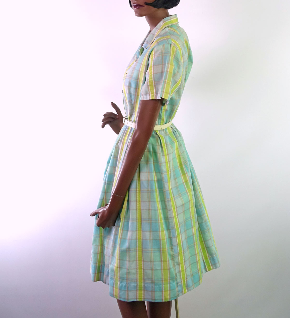 Women&#39;s Vintage Day Dress 50s 60s Novelty Plaid Pastels Large VFG Penney&#39;s Brentwood