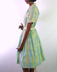 Women's Vintage Day Dress 50s 60s Novelty Plaid Pastels Large VFG Penney's Brentwood