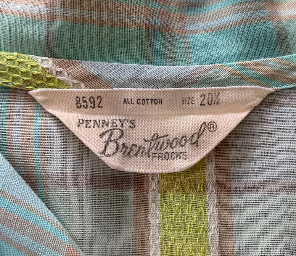 Women&#39;s Vintage Day Dress 50s 60s Novelty Plaid Pastels Large VFG Penney&#39;s Brentwood