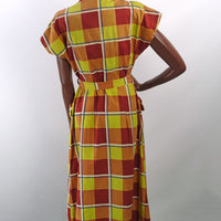 40s 50s  Women's Day Dress Vintage Large Scale Plaid Sunshine Colors M/L VFG Brentwood JC Penney