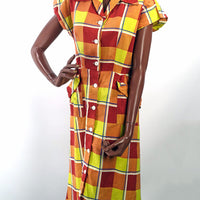 40s 50s  Women's Day Dress Vintage Large Scale Plaid Sunshine Colors M/L VFG Brentwood JC Penney