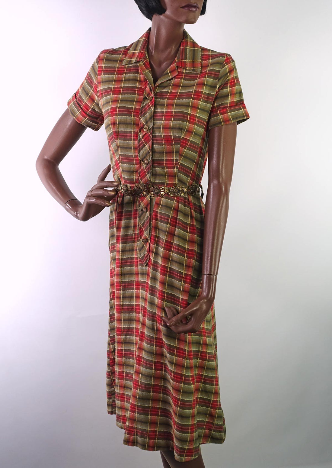 1950s short sleeved plaid dress