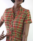 bodice of rockabilly plaid shirt waist dress