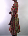 side view, 50s plaid shirt waist dress