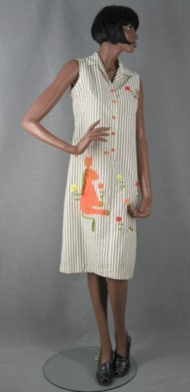 1960s seersucker shift dress, embroidered