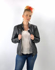 Women's Vintage 70s Motorcycle Jacket Black Leather Moto M/L VFG