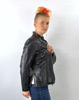 Women's Vintage 70s Motorcycle Jacket Black Leather Moto M/L VFG