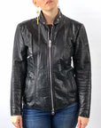 Women's Vintage 70s Motorcycle Jacket Black Leather Moto M/L VFG