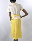 60s Skirt & Blouse Outfit Women's Vintage Deadstock Yellow White Colorblock Tunic Small VFG Carole King