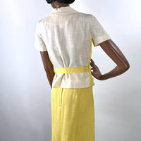 60s Spring Outfit Women's Vintage Yellow White Skirt Blouse Tunic Small New Old Stock VFG Carole King