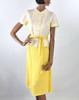 60s Skirt & Blouse Outfit Women's Vintage Deadstock Yellow White Colorblock Tunic Small VFG Carole King