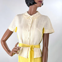 60s Spring Outfit Women's Vintage Yellow White Skirt Blouse Tunic Small New Old Stock VFG Carole King