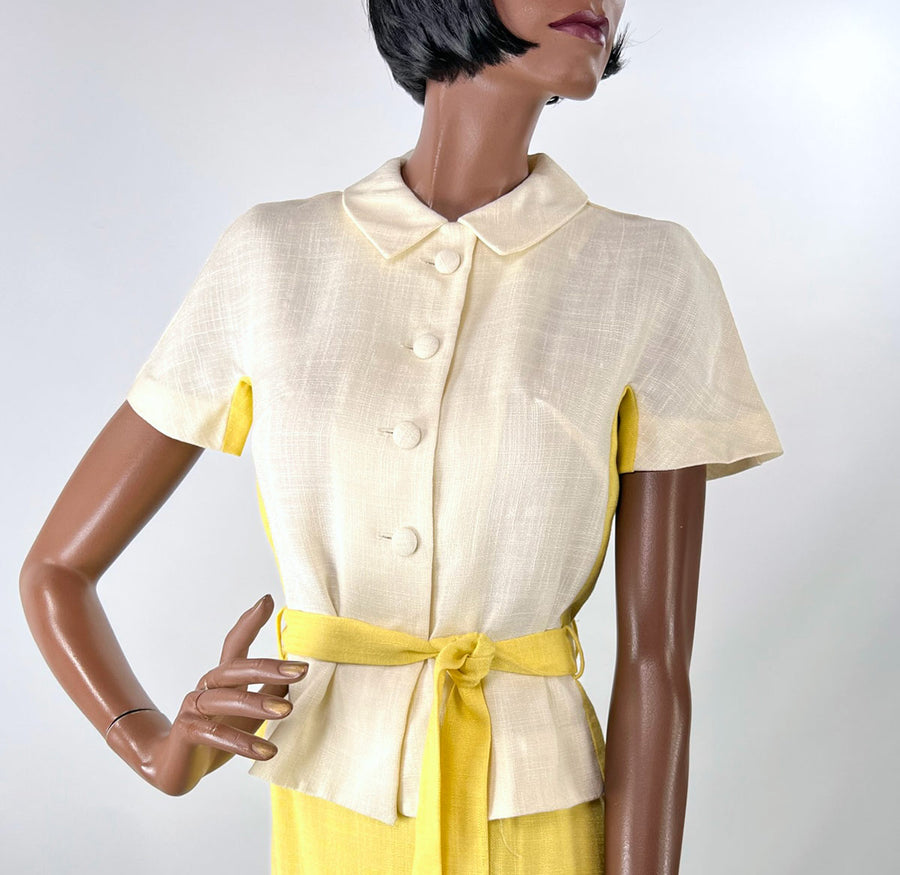 60s Spring Outfit Women's Vintage Yellow White Skirt Blouse Tunic Small New Old Stock VFG Carole King