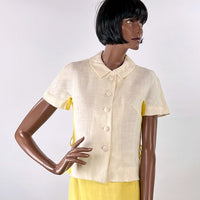 60s Spring Outfit Women's Vintage Yellow White Skirt Blouse Tunic Small New Old Stock VFG Carole King