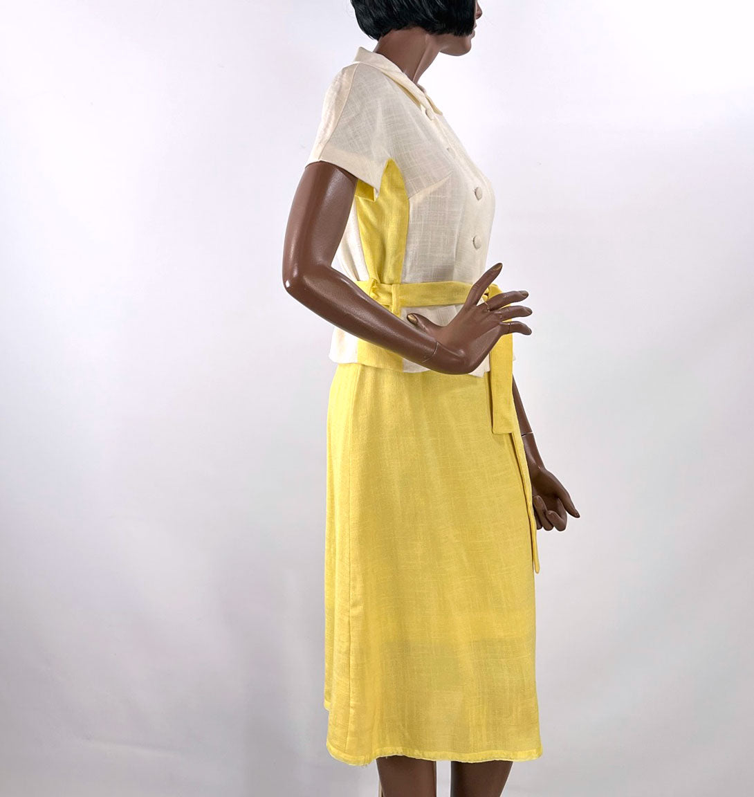 60s Skirt &amp; Blouse Outfit Women&#39;s Vintage Deadstock Yellow White Colorblock Tunic Small VFG Carole King