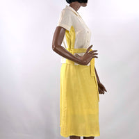 60s Spring Outfit Women's Vintage Yellow White Skirt Blouse Tunic Small New Old Stock VFG Carole King